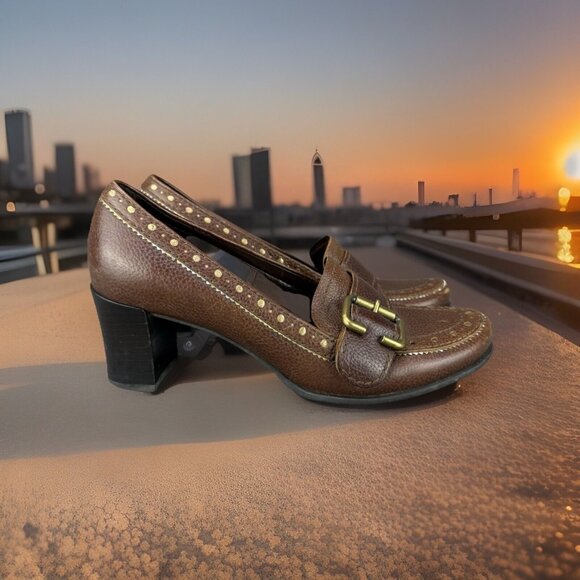 Franco Sarto Shoes - ✅Franco Sarto Vintage Pumps Women's 6M Brown Leather Chunky Heel Slip On Heels